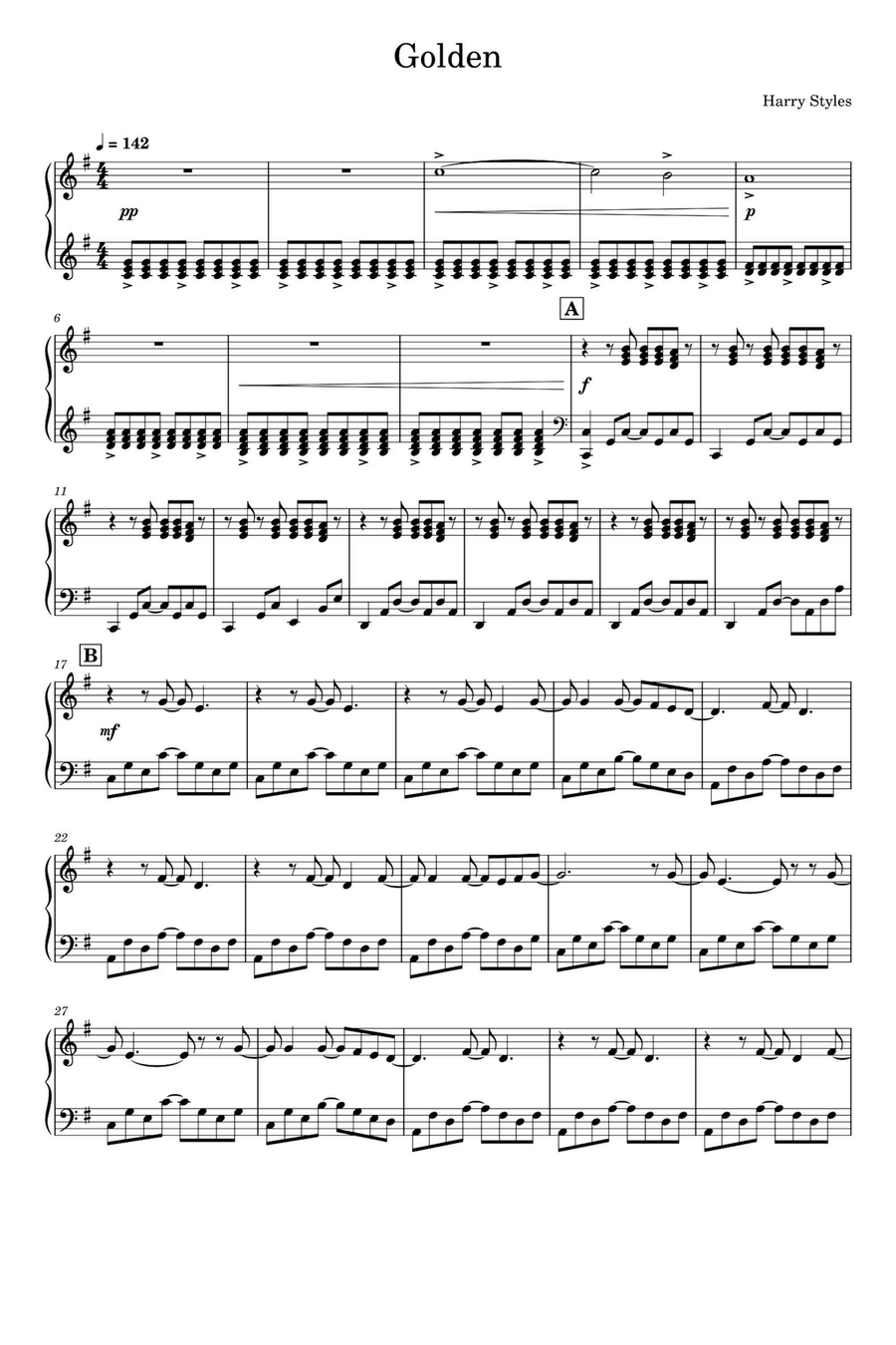 Golden Golden Piano Solo scores gallery preview page 1