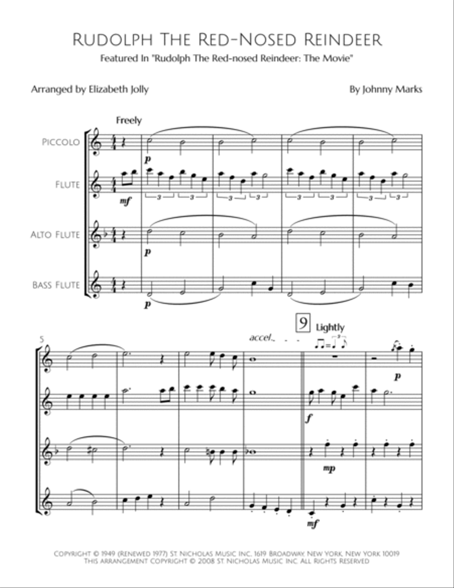 Rudolph The Red-nosed Reindeer Woodwind Quartet scores gallery preview page 2