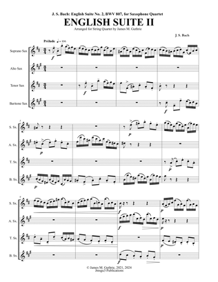 Bach: English Suite No. 2, BWV 807, for Saxophone Quartet - Score Only