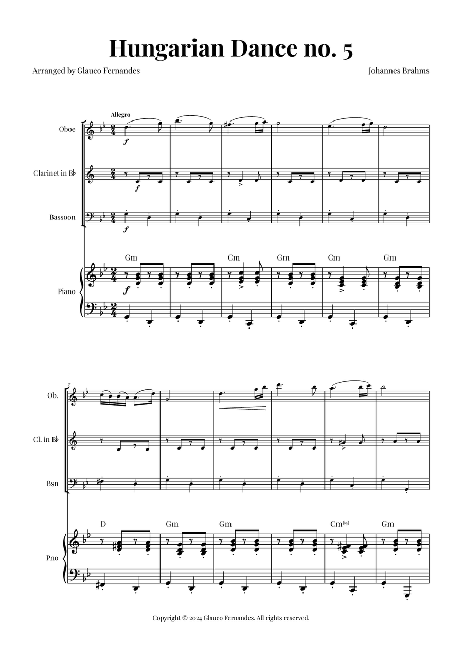 Hungarian Dance No. 5 Woodwind Trio scores gallery preview page 1