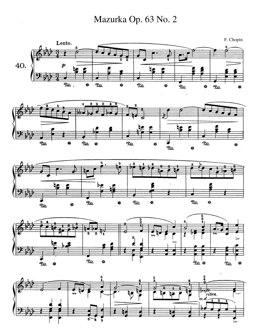 Chopin Mazurka Op. 63 No. 2 in F Minor (Fm) image number null