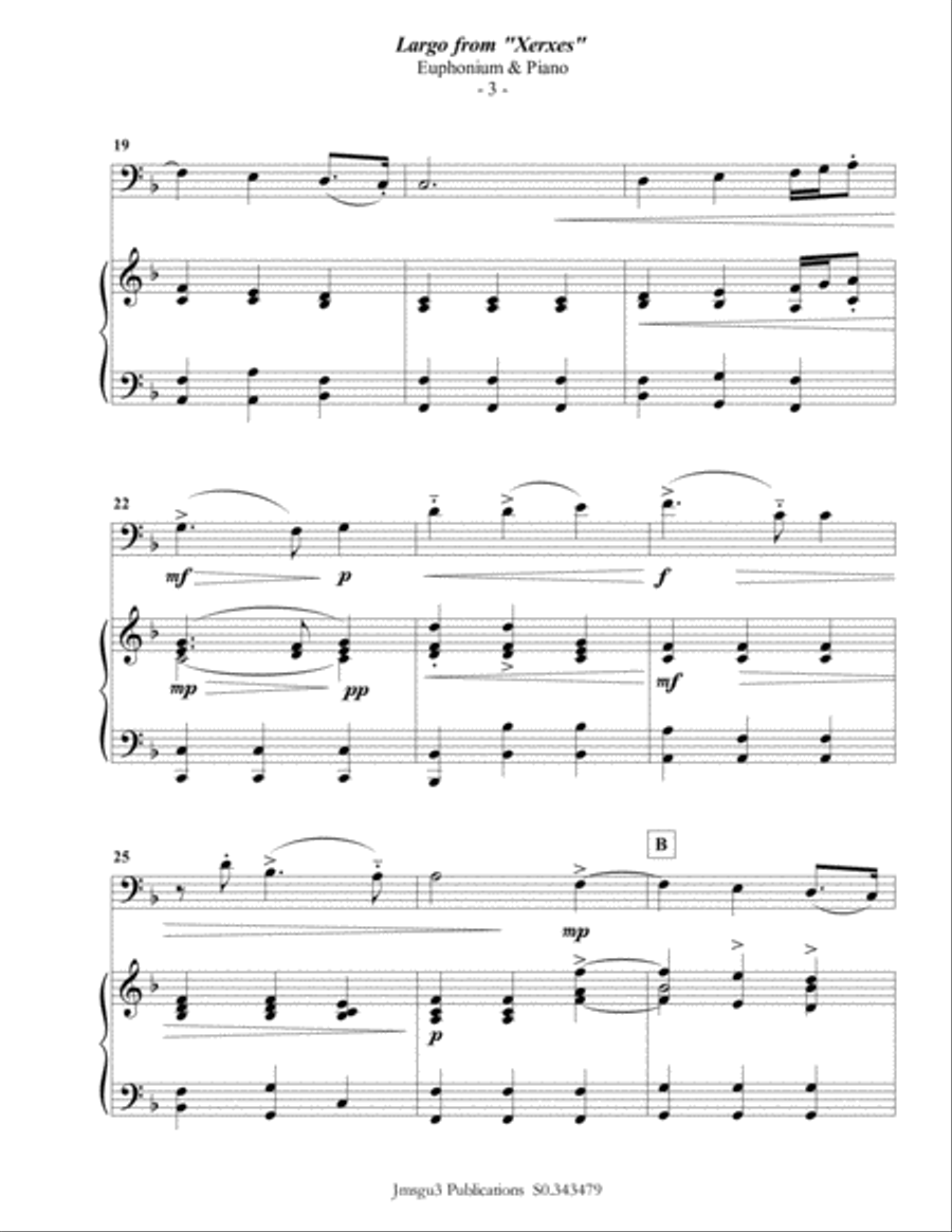Handel: Largo from Xerxes for Euphonium & Piano Euphonium scores gallery preview page 3