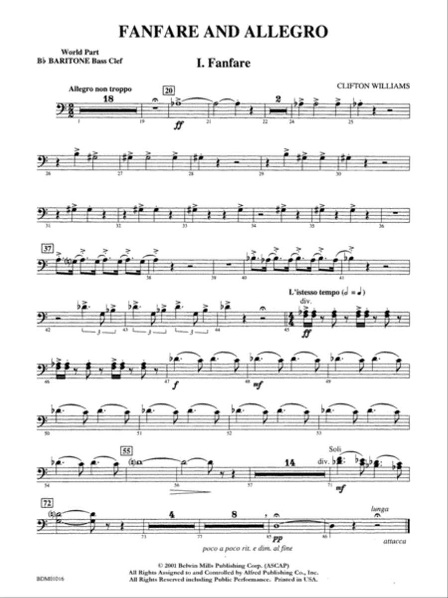 Fanfare and Allegro: (World Part) B-flat Baritone B.C. Concert Band scores gallery preview page 1