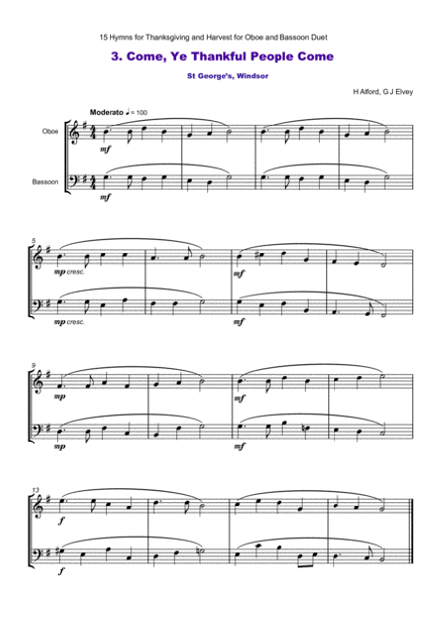 15 Favourite Hymns for Thanksgiving and Harvest for Oboe and Bassoon Duet Woodwind Duet scores gallery preview page 4