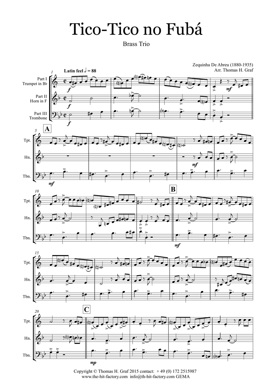 Tico-Tico no Fubá - Choro - Brass Trio Brass Trio scores gallery preview page 1