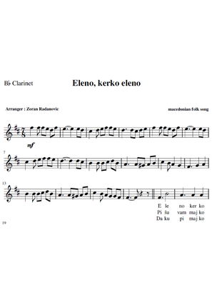 Book cover for Eleno, kerko eleno - for Bb clarinet, accordion duet