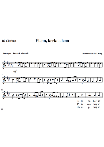 Eleno, kerko eleno - for Bb clarinet, accordion duet image number null