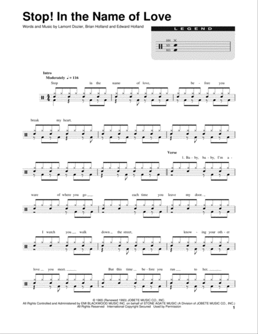 Stop! In The Name Of Love Drum Set scores gallery preview page 1