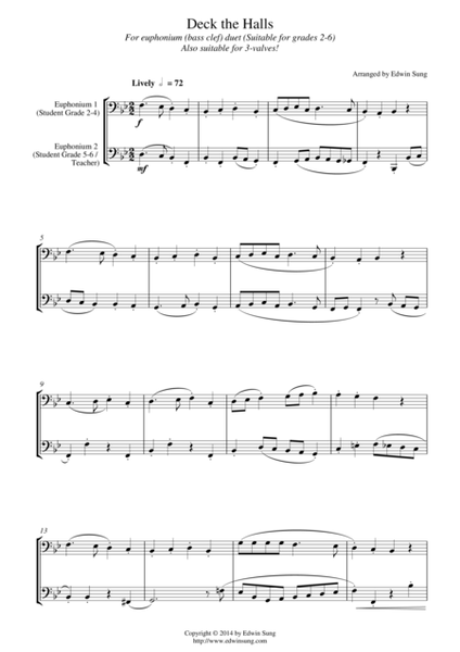 Deck the Halls (for euphonium duet(bass clef, 3 or 4 valved), suitable for grades 2-6) image number null
