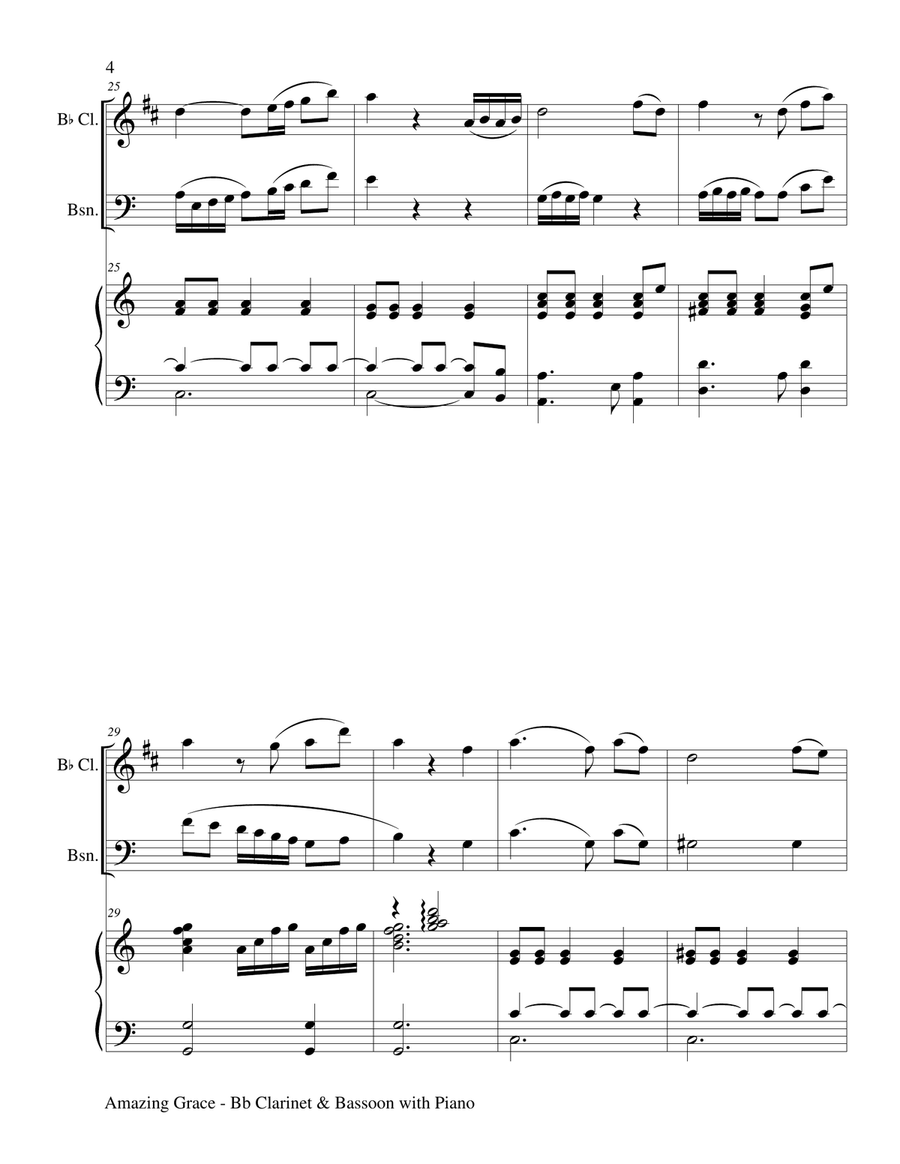 AMAZING GRACE (Bb Clarinet & Bassoon with Piano - Score & Parts included) Woodwind Duet scores gallery preview page 5