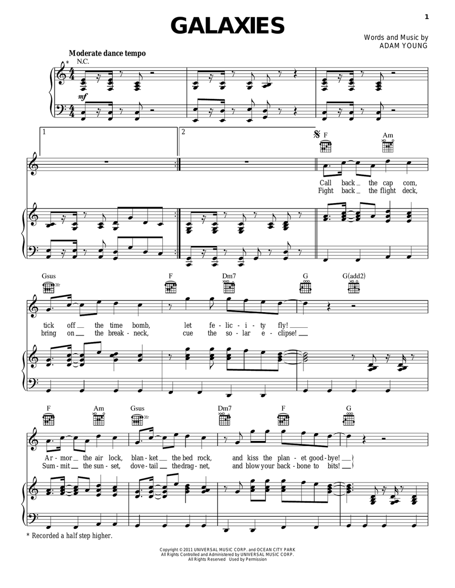 Galaxies Piano, Vocal, Guitar scores gallery preview page 1