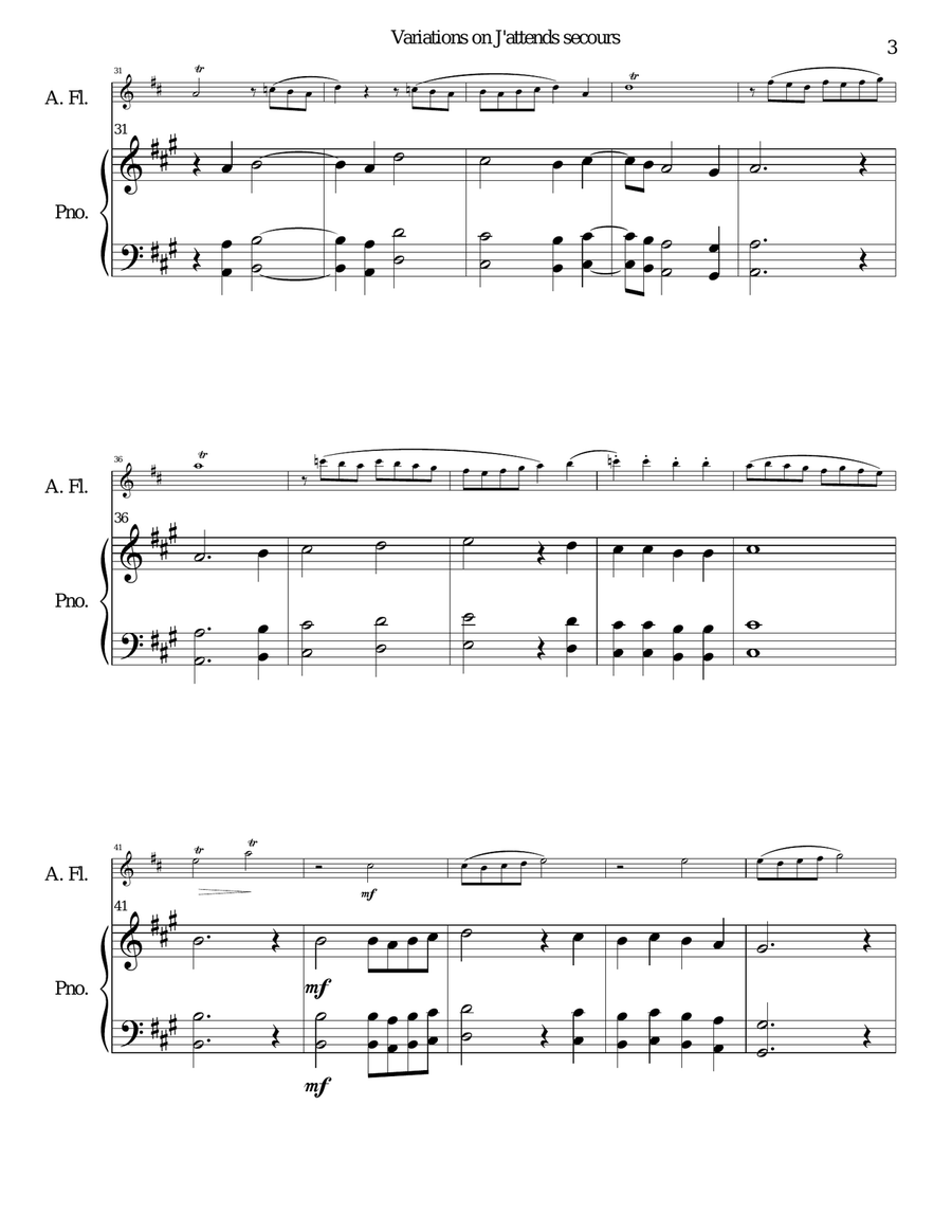 Variations on J'attends secours for alto flute and piano Flute Solo scores gallery preview page 3