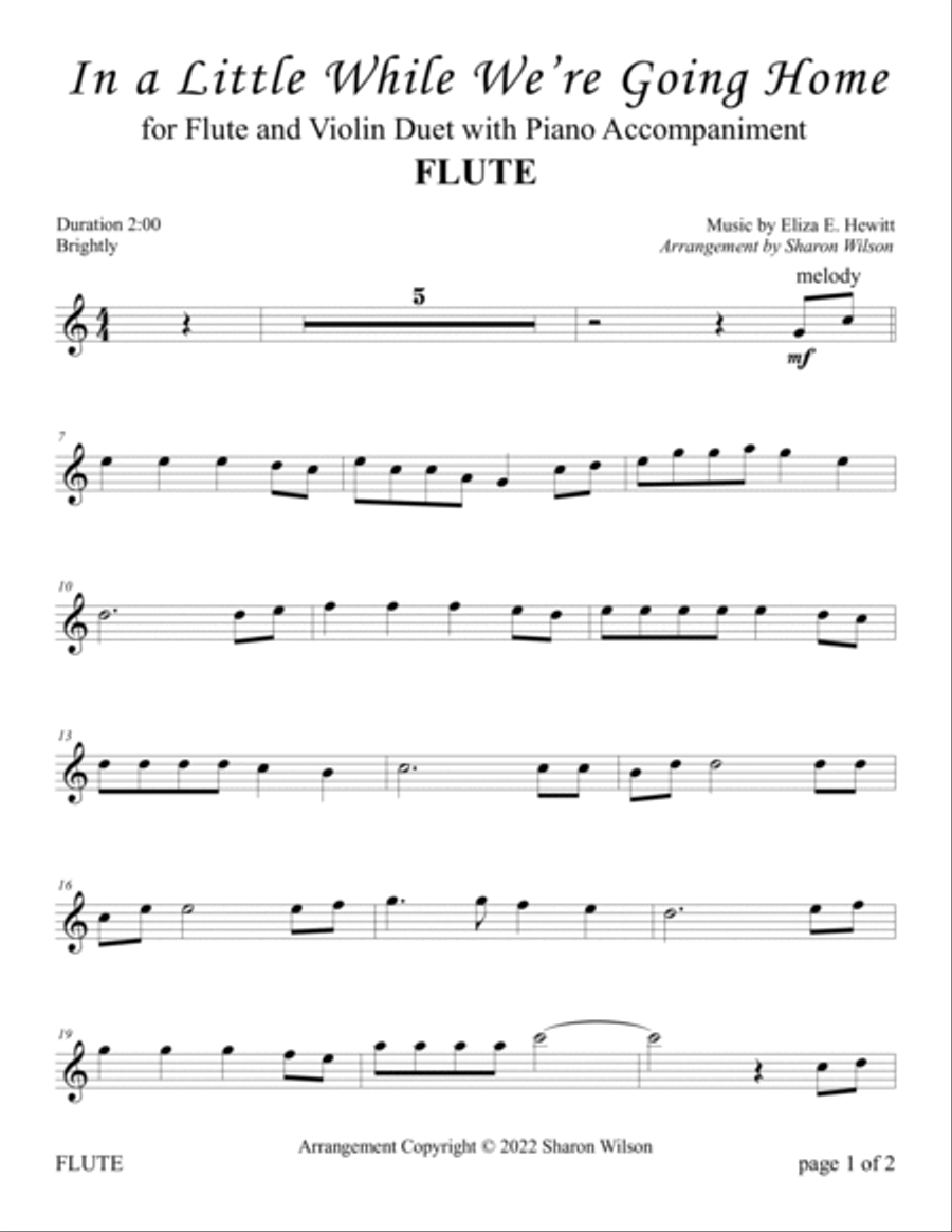 In a Little While We're Going Home (for Flute and Violin Duet with Piano Accompaniment) image number null