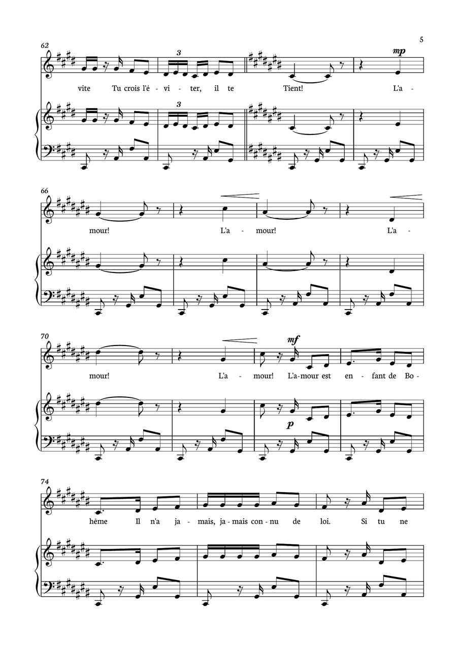 Habanera - Carmen for piano and voice in C# minor. Piano, Vocal scores gallery preview page 5