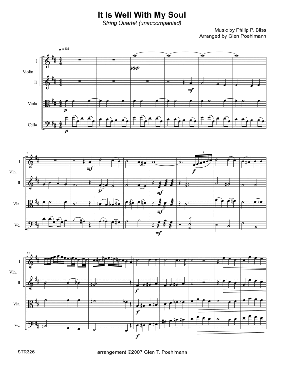 IT IS WELL WITH MY SOUL - String Quartet with optional Piano Accompaniment String Quartet scores gallery preview page 1