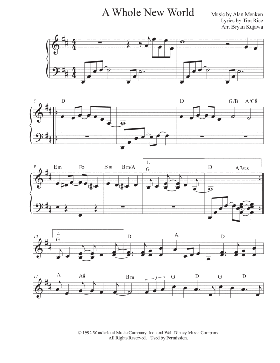 A Whole New World (aladdin's Theme) Piano Solo scores gallery preview page 1
