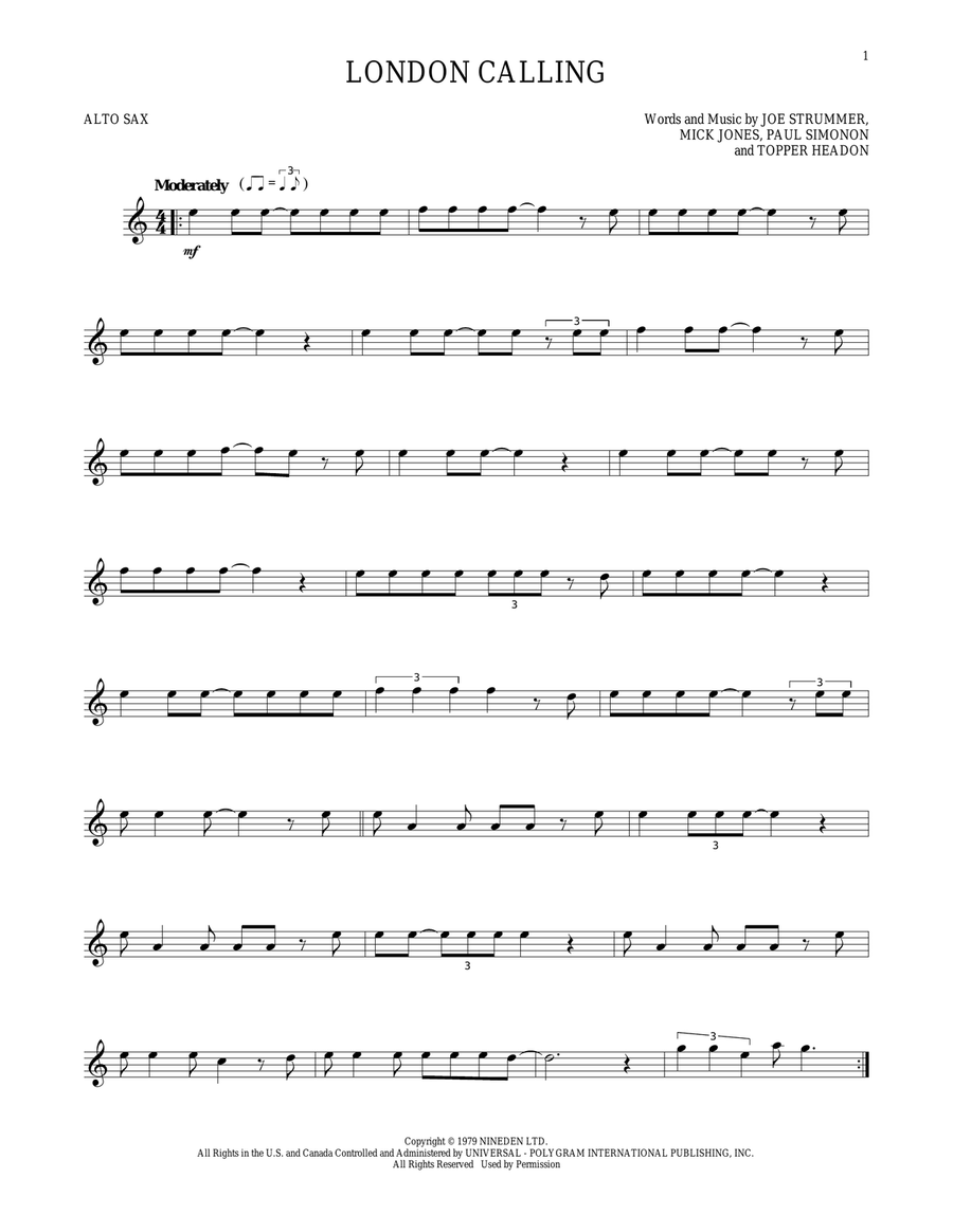 London Calling London Calling Alto Saxophone scores gallery preview page 1