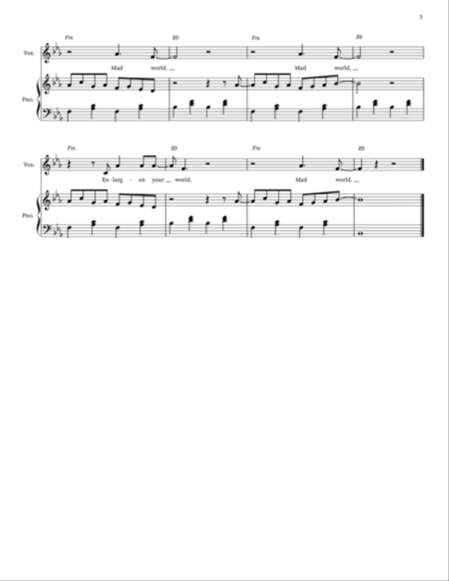 Mad World Mad World Piano, Vocal scores gallery preview page 3