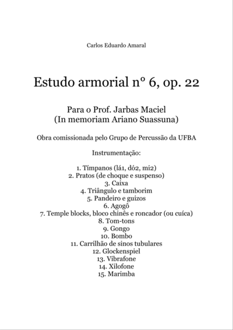 Estudo armorial n° 6, op.22 - for percussion with 15 players Percussion Ensemble scores gallery preview page 1