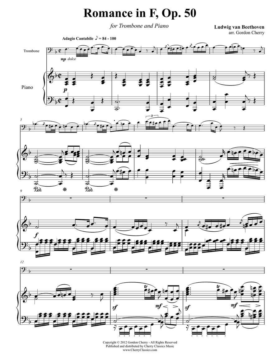 Romance No. 2 in F, Op. 50 for Trombone & Piano Piano scores gallery preview page 1