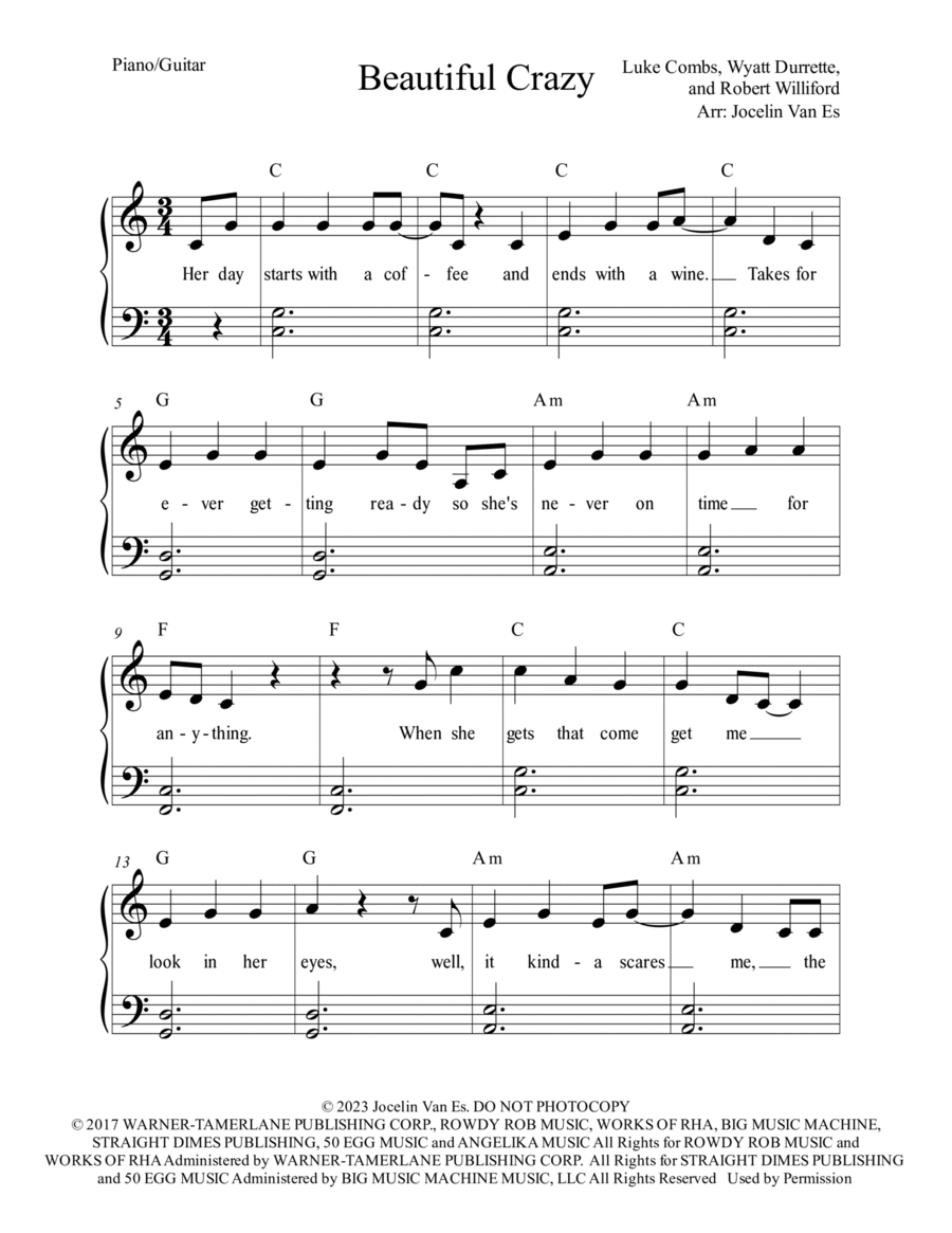 Beautiful Crazy Piano, Vocal, Guitar scores gallery preview page 1