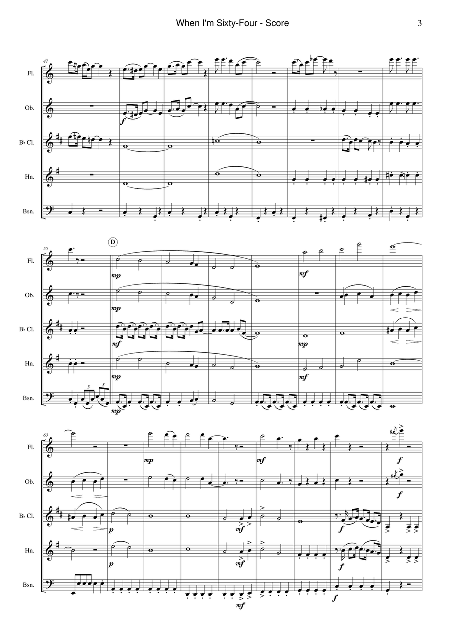 When I'm Sixty-four Woodwind Quintet scores gallery preview page 3