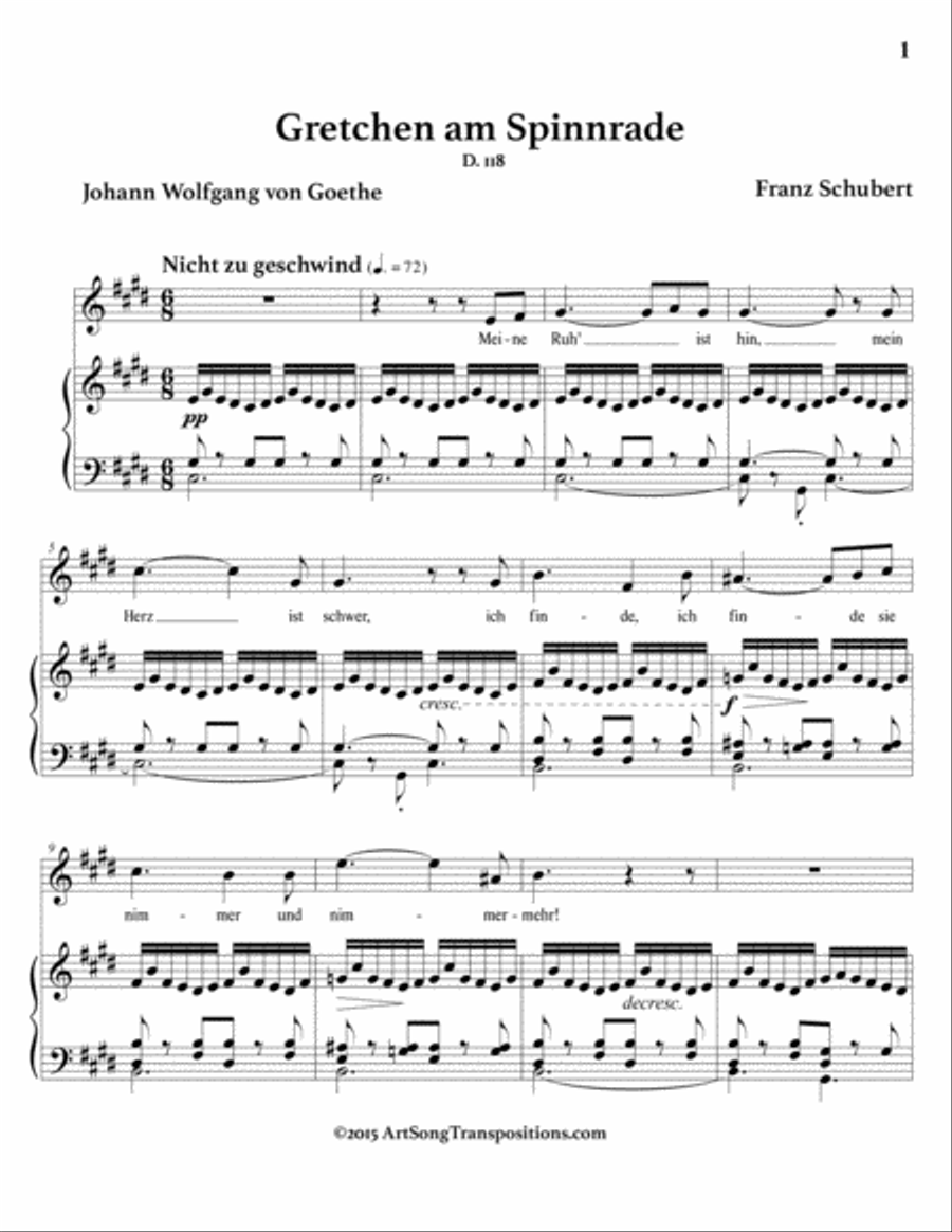 SCHUBERT: Gretchen am Spinnrade, D. 118 (transposed to C-sharp minor) Voice scores gallery preview page 2