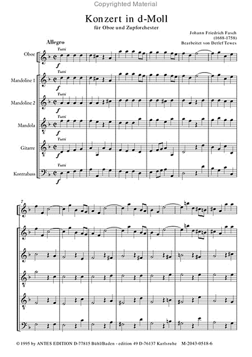 Konzert d-moll fur Oboe und Zupforchester