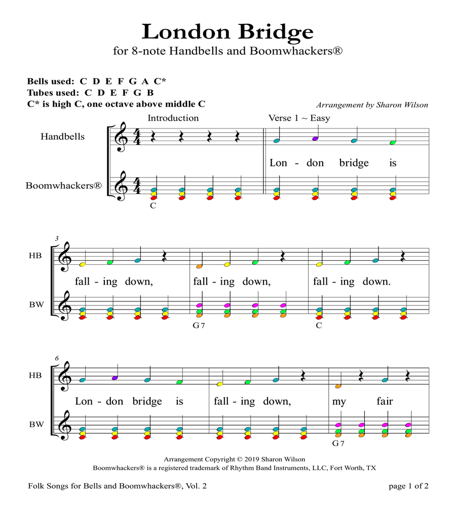 “London Bridge Is Falling Down” for 8-note Bells and Boomwhackers® (with Color Coded Notes) image number null