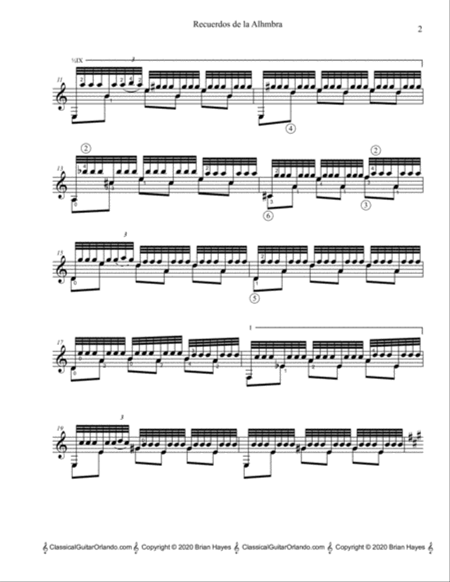Recuerdos de la Alhambra (Tarrega) (Standard Notation) Classical Guitar scores gallery preview page 3