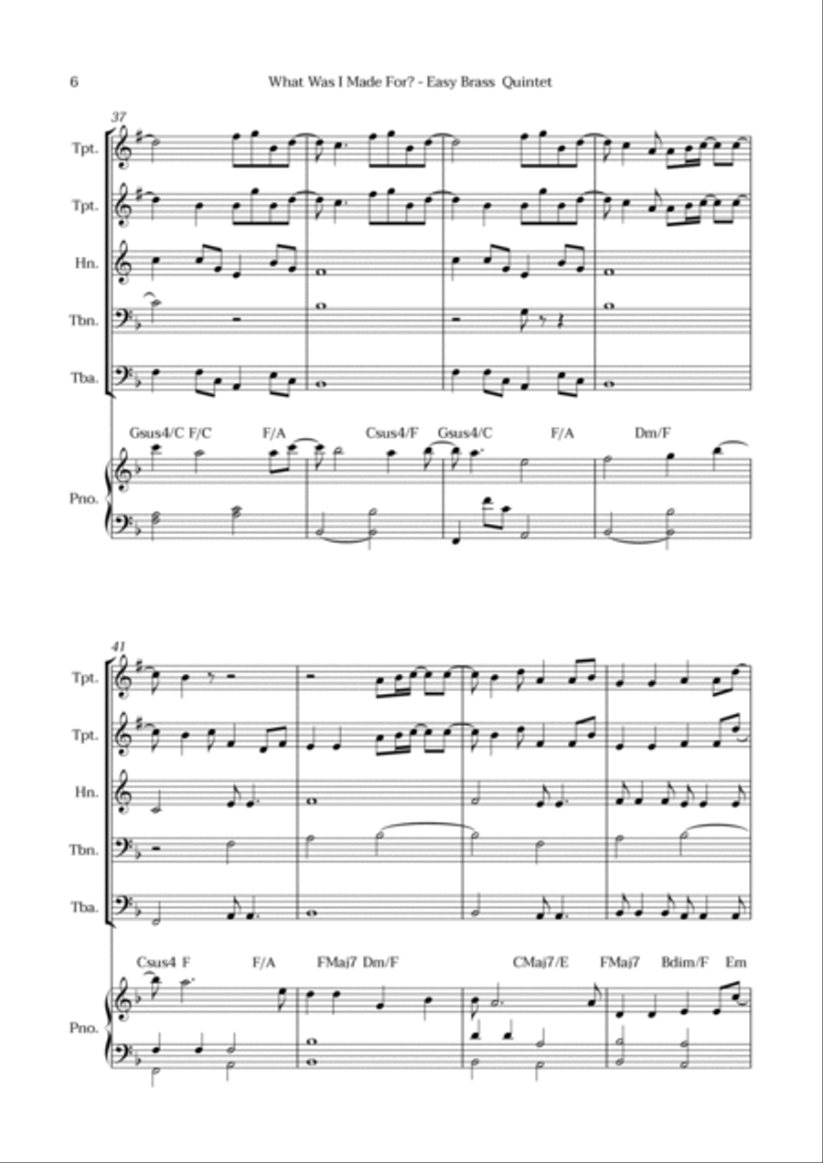 What Was I Made For? Brass Quintet scores gallery preview page 6