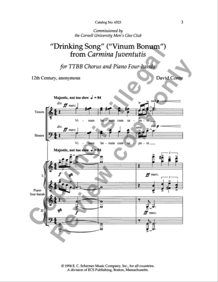 Carmina Juventutis: Drinking Song (Vinum bonum) TTBB scores gallery preview page 2