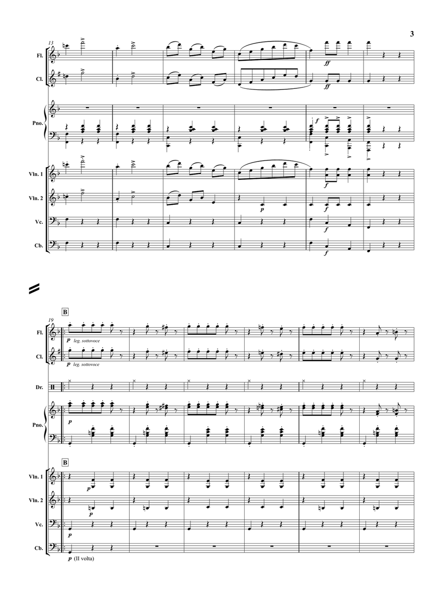 Il Gattopardo (Leopard) for Flute, Clarinet in Bb and String Orchestra Chamber Orchestra scores gallery preview page 4