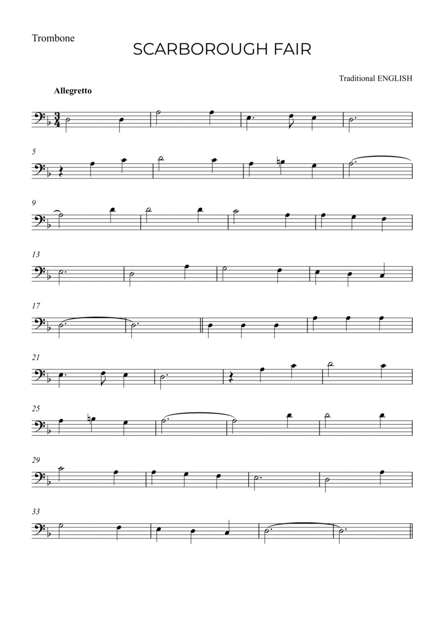 SCARBOROUGH FAIR Trombone Solo scores gallery preview page 1