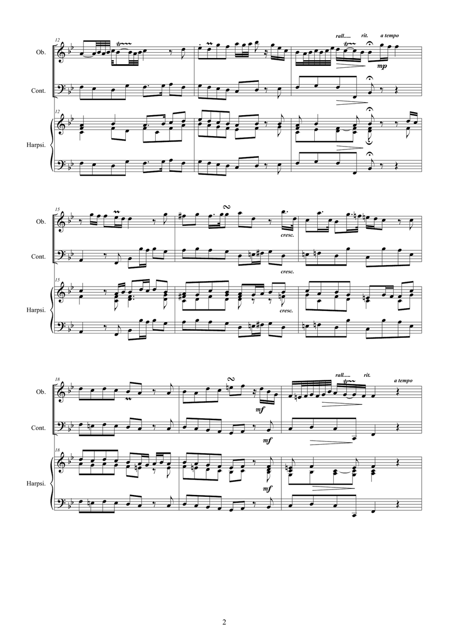 Handel - Oboe Sonata in B flat HWV 357 for Oboe, Continuo and Harpsichord or Piano Handel - Oboe Sonata in B flat HWV 357 for Oboe, Continuo and Harpsichord or Piano Small Ensemble scores gallery preview page 2