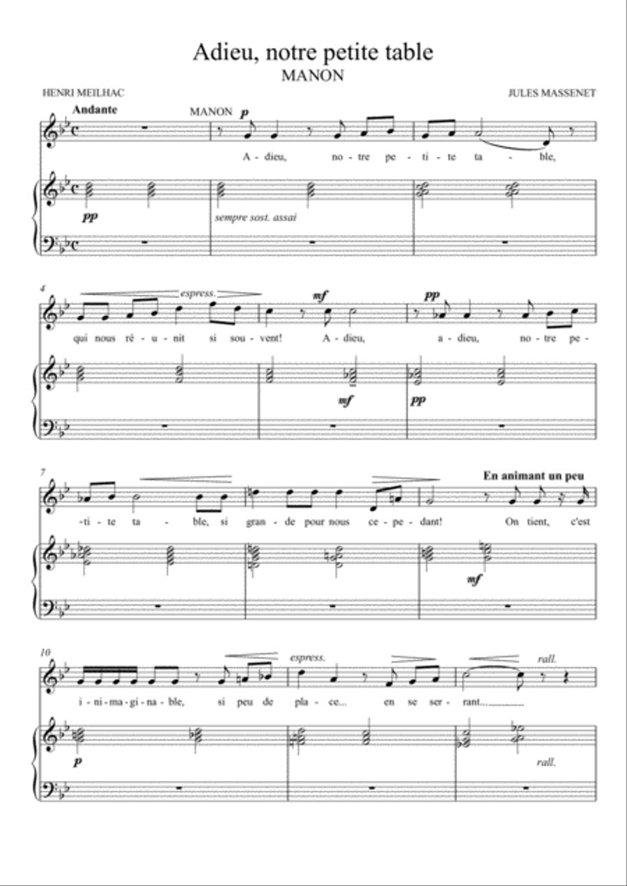 Adieu, mon petite table - Manon (G Minor) Soprano Voice scores gallery preview page 2