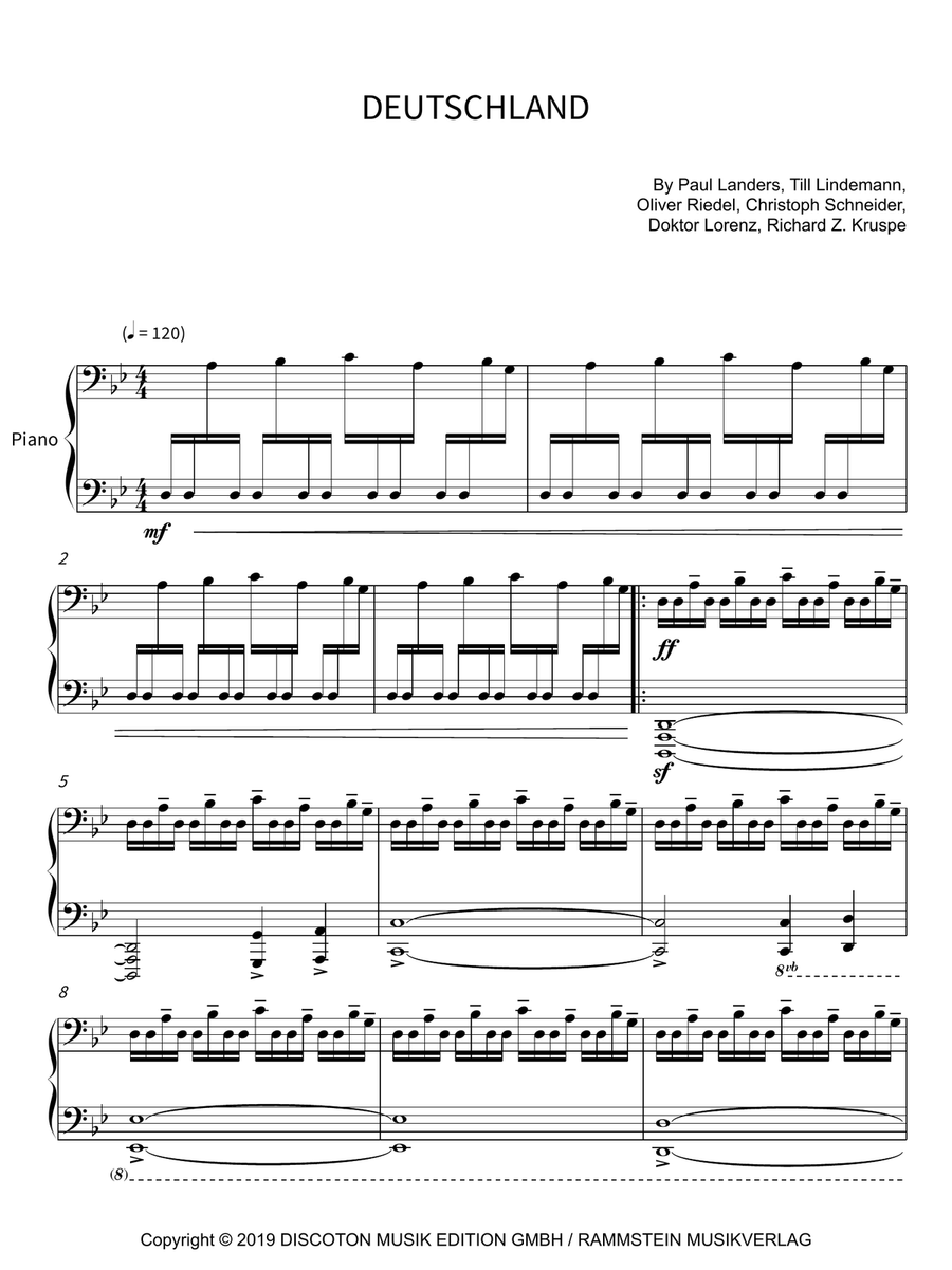 Deutschland,d-land Uber Alles Piano Solo scores gallery preview page 1
