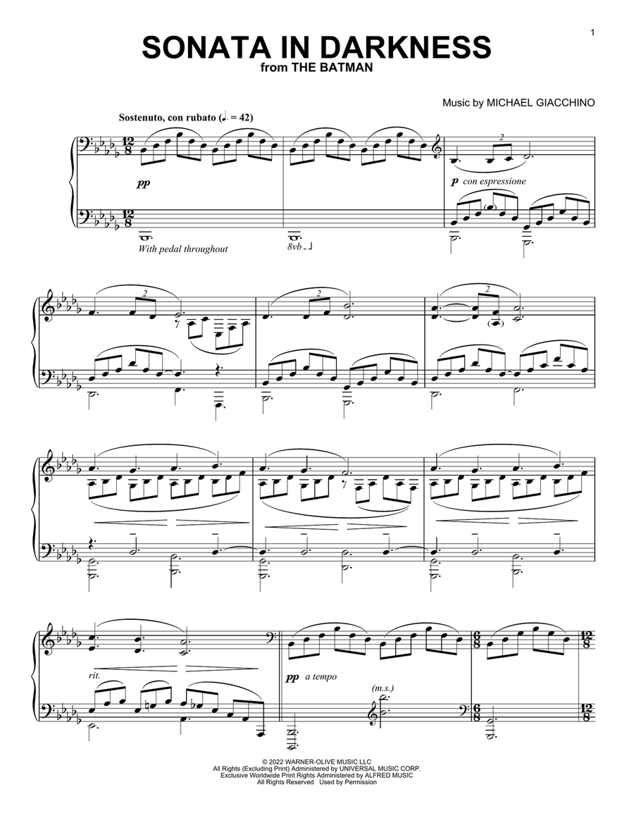 Sonata In Darkness (from The Batman) Piano Solo scores gallery preview page 1