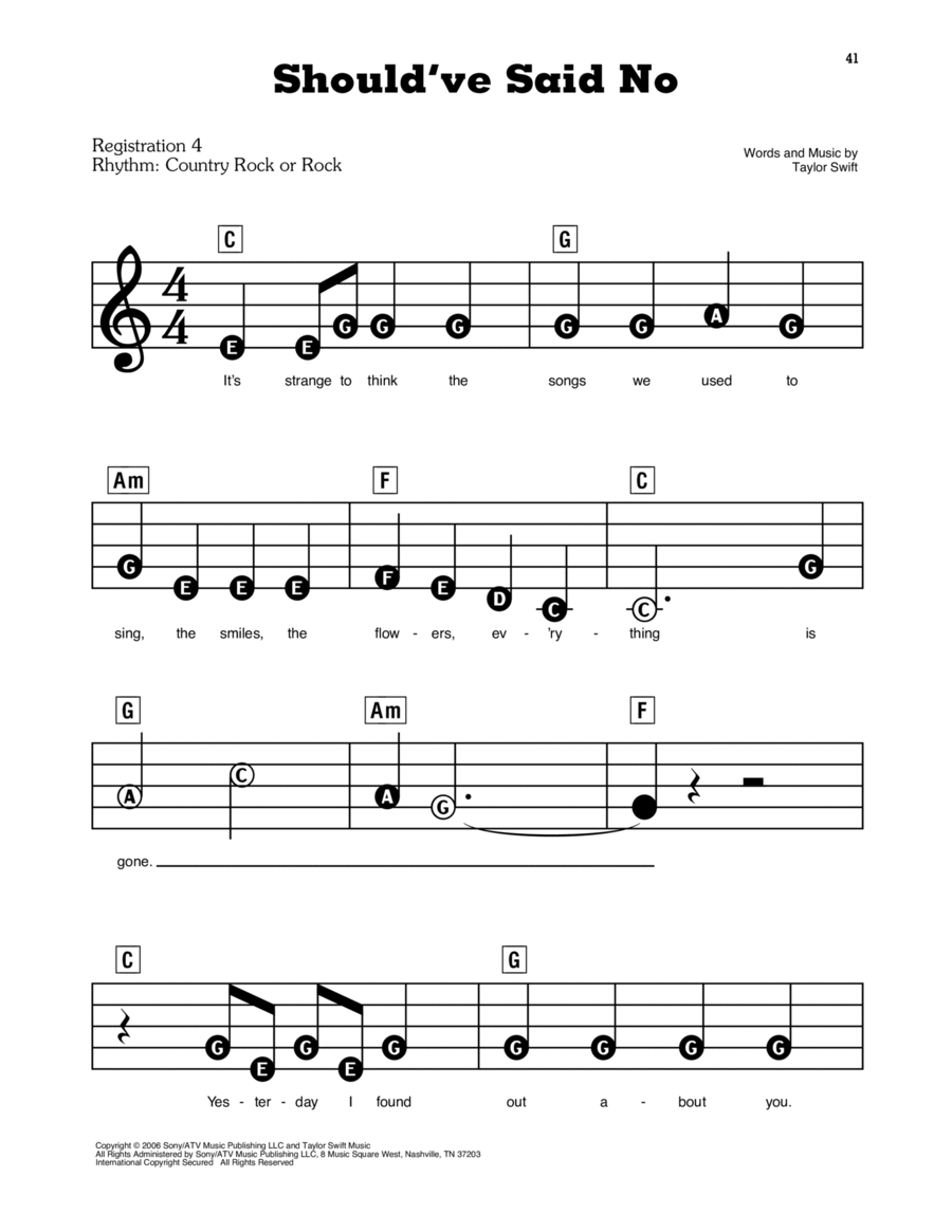 Should've Said No Electronic Keyboard scores gallery preview page 1