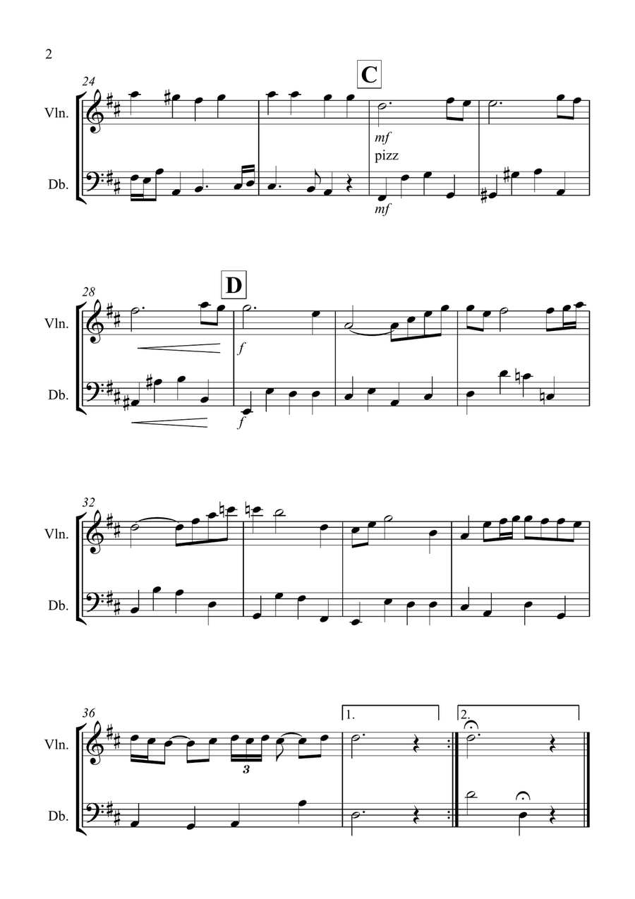 Air on a G String for Violin and Double Bass Duet String Duet scores gallery preview page 2