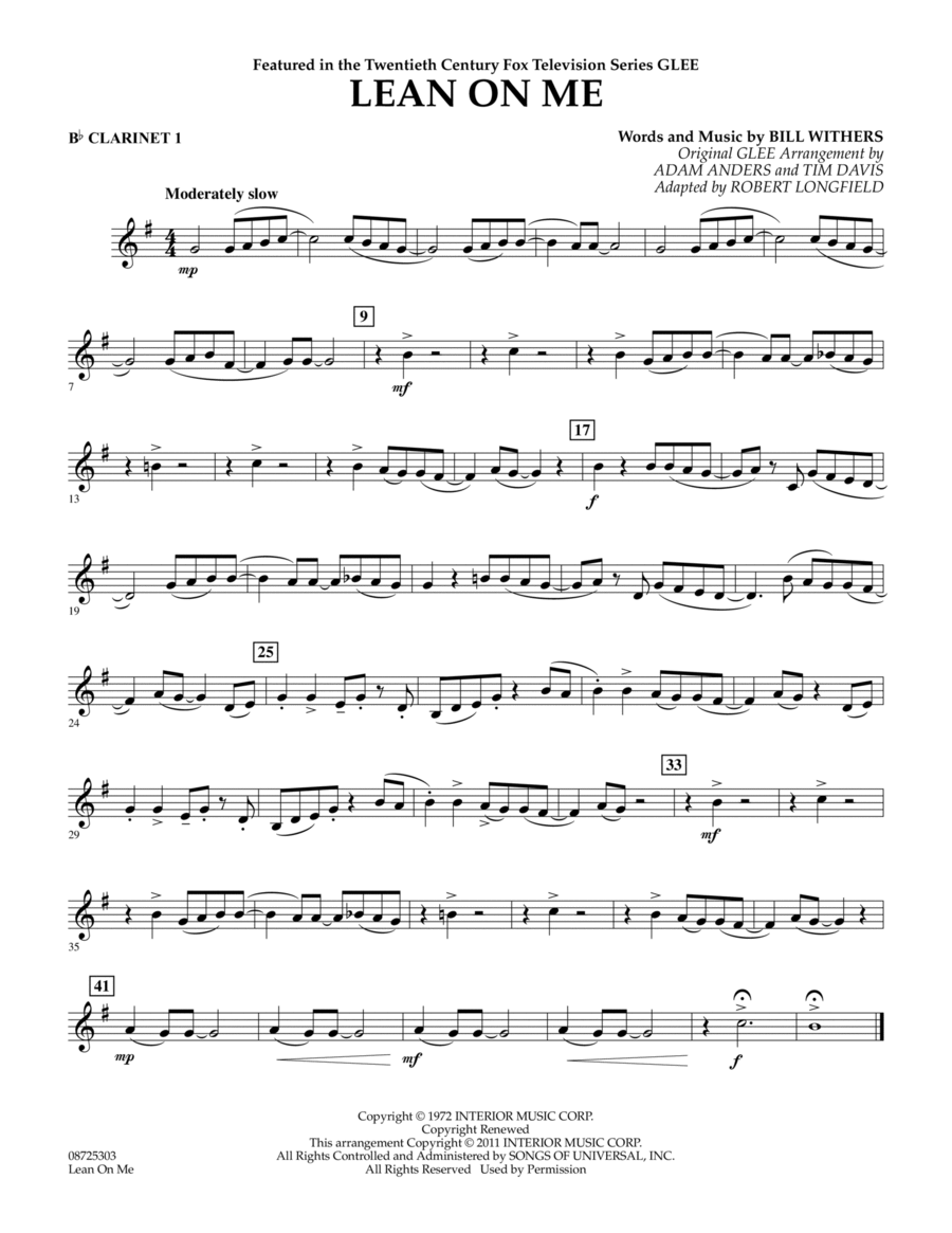 Lean On Me - Bb Clarinet 1 Concert Band scores gallery preview page 1