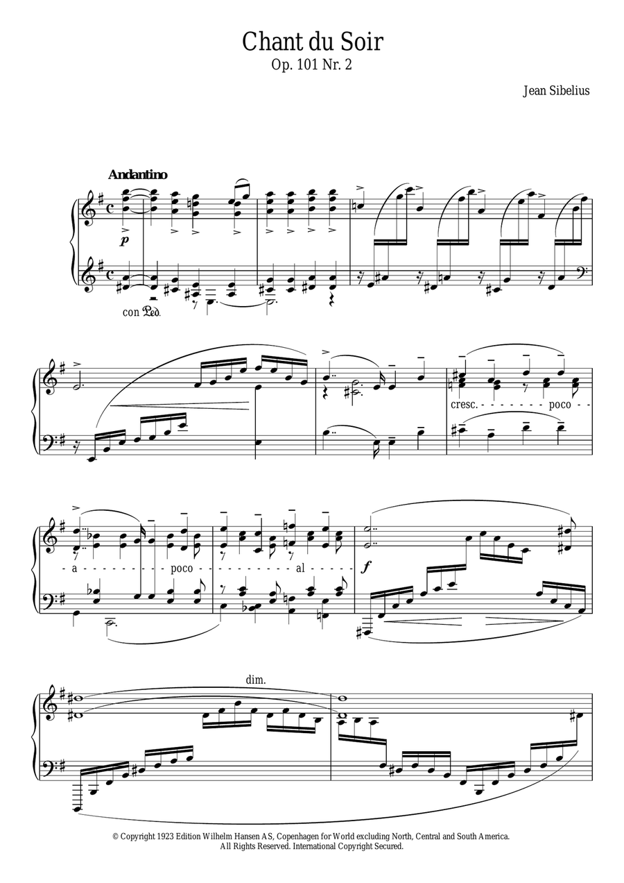5 Morceaux Romantiques, Op.101 - II. Chant Du Soir Piano Solo scores gallery preview page 1