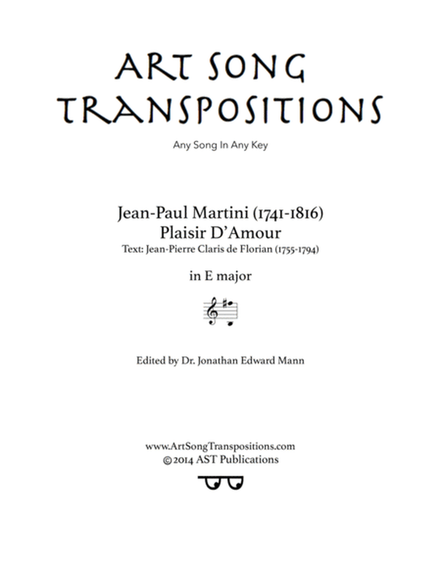 MARTINI: Plaisir d'amour (transposed to E major)