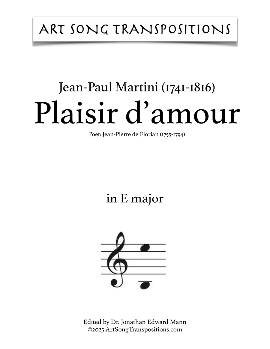 MARTINI: Plaisir d'amour (transposed to E major) Piano, Vocal scores gallery preview page 1