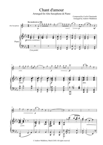 Chant d'amour arranged for Alto Saxophone and Piano image number null