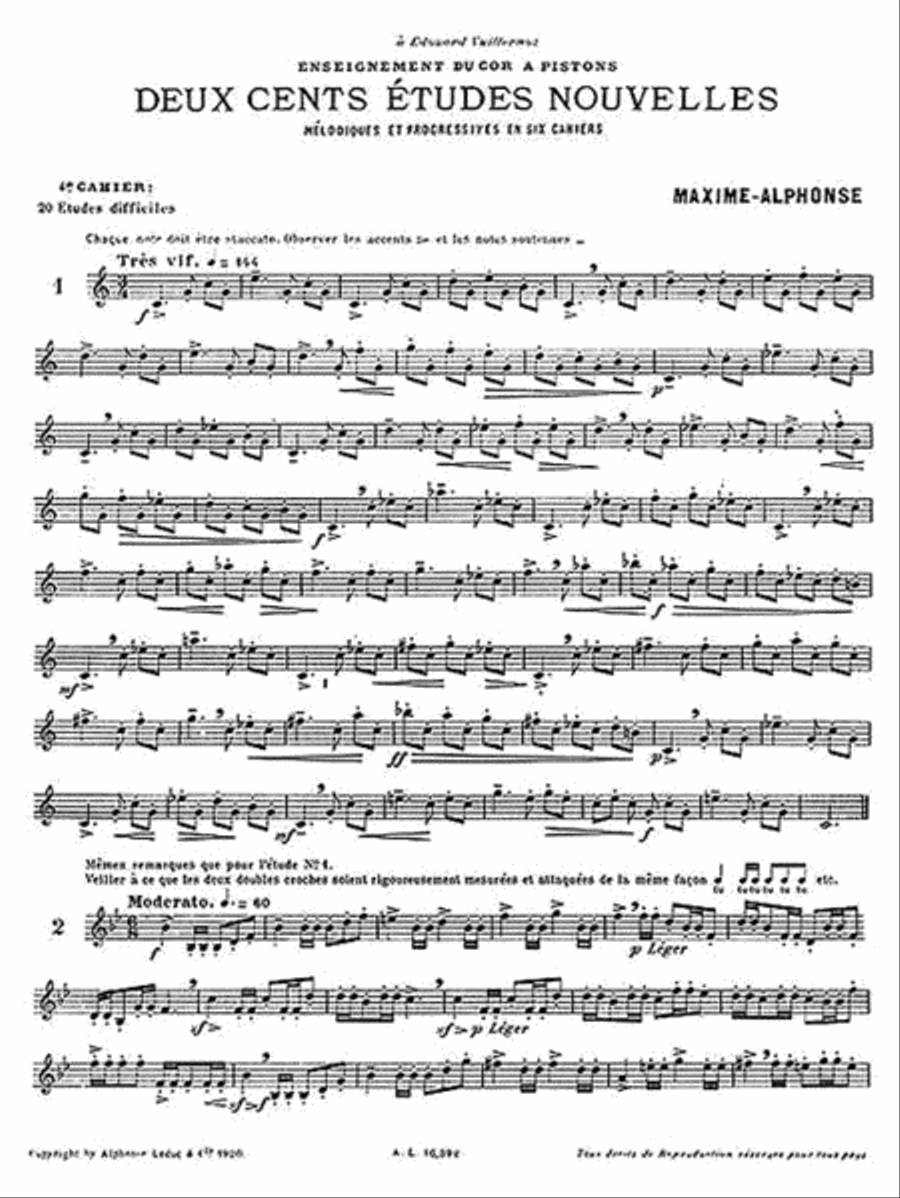 Deux cents Etudes Nouvelles Melodiques et Progressives Pour Cor - Cahier 4: Vingt Etudes Difficiles Horn scores gallery preview page 2