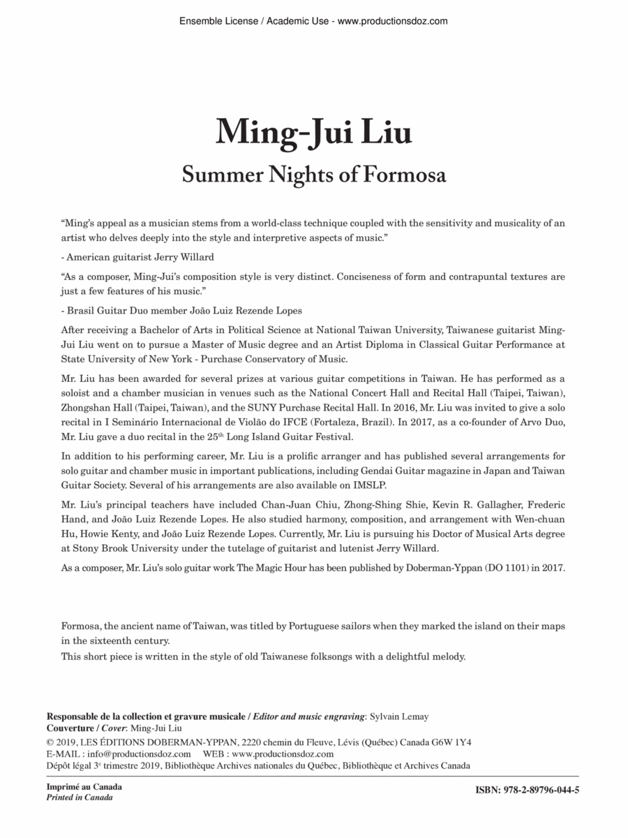 Summer Nights of Formosa Classical Guitar scores gallery preview page 1