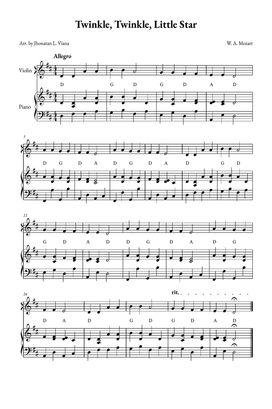 Twinkle, Twinkle, Little Star Violin Solo scores gallery preview page 1