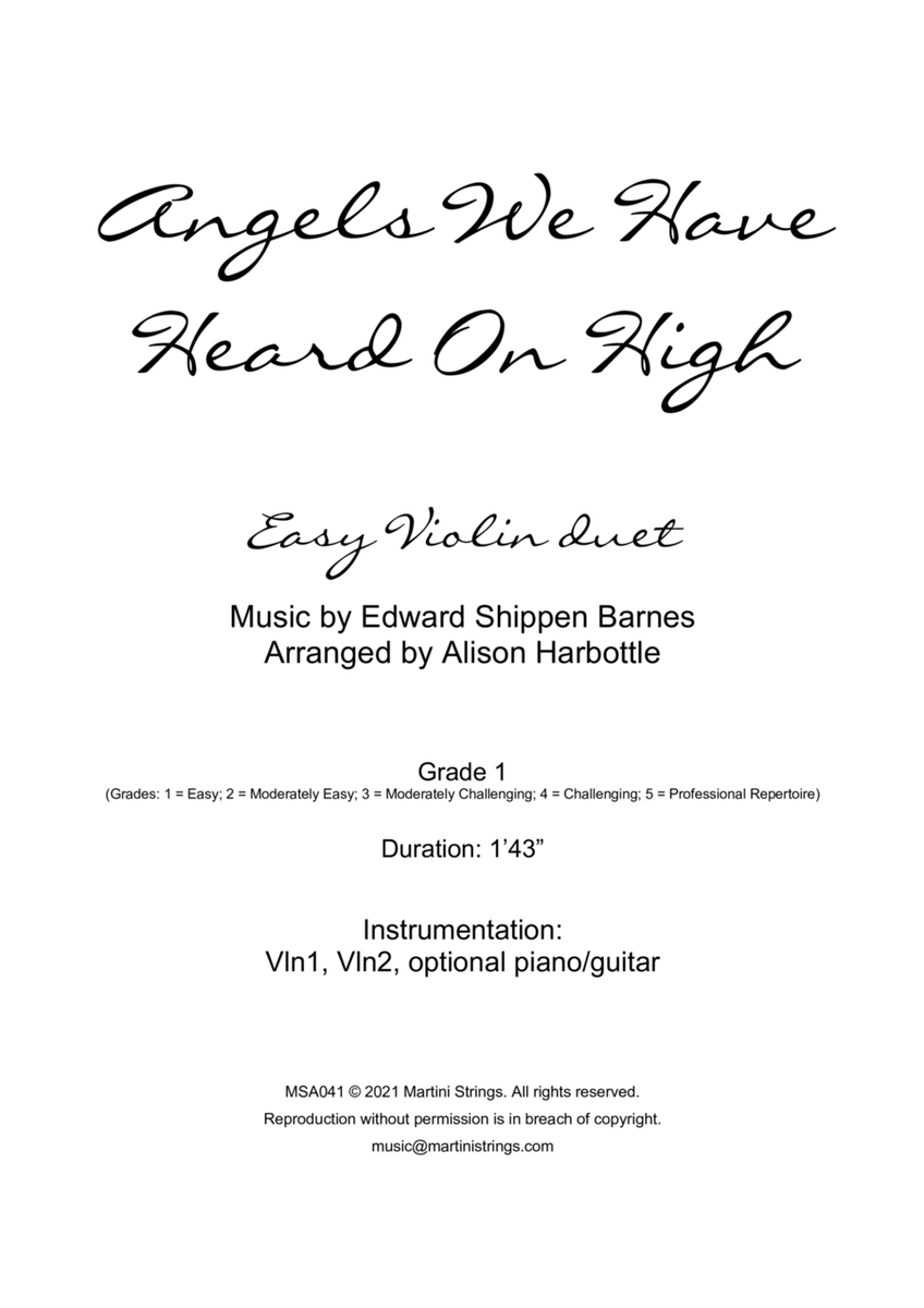Angels We Have Heard On High - easy violin duet image number null
