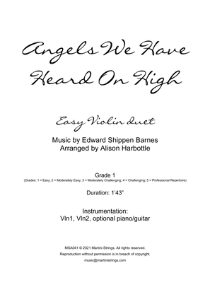 Book cover for Angels We Have Heard On High - easy violin duet